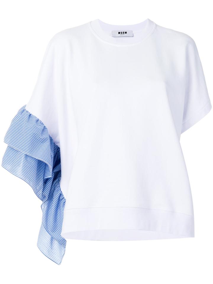 Msgm Asymmetric Frill Sleeve Top - White