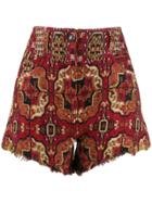Etro Frayed Jacquard Shorts - Red