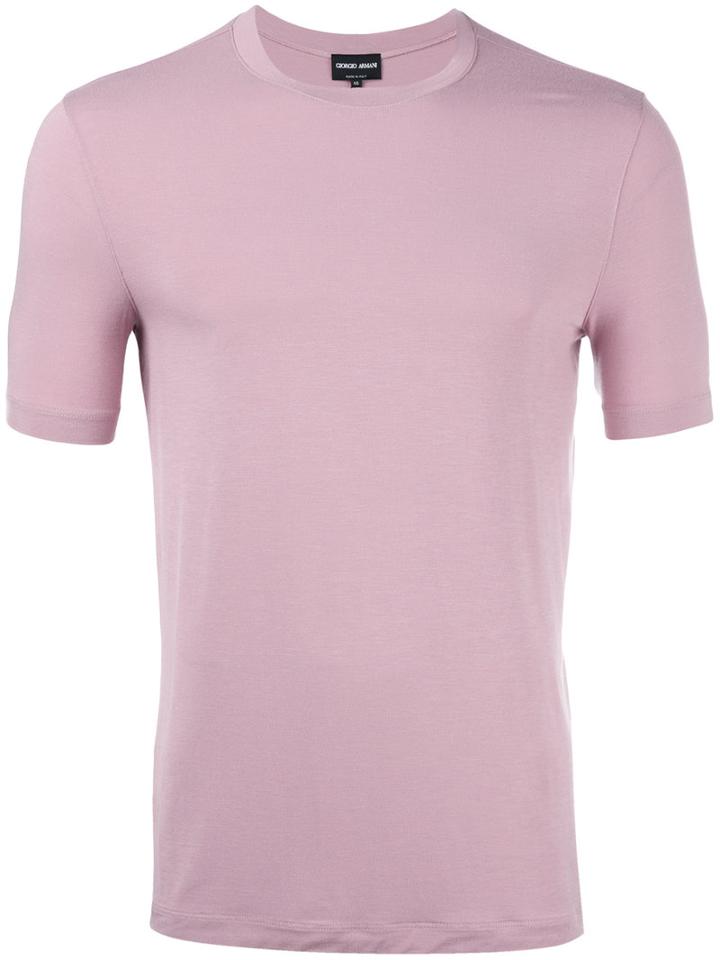 Giorgio Armani Plain T-shirt, Men's, Size: 50, Pink/purple, Spandex/elastane/viscose