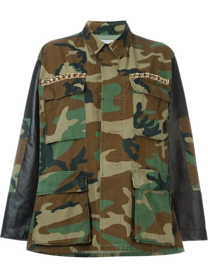 Forte Couture - Embellished Camouflage Jacket - Women - Cotton/leather/nylon - S, Green, Cotton/leather/nylon