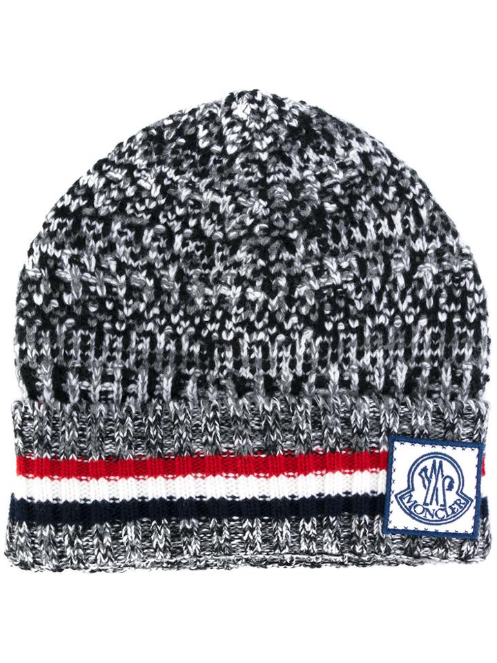 Moncler Gamme Bleu Signature Knitted Beanie Hat - Grey