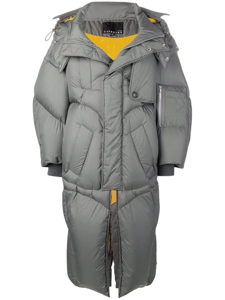 Chen Peng Spread Collar Padded Coat - Green