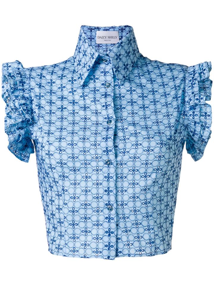 Daizy Shely Fitted Frill Sleeve Blouse, Women's, Size: 38, Blue, Cotton