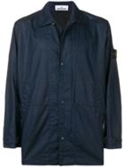 Stone Island Logo Patch Buttoned Coat - Blue