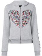 Philipp Plein - Embellished Heart Hoodie - Women - Cotton/acrylic/polyester/spandex/elastane - Xs, Grey, Cotton/acrylic/polyester/spandex/elastane