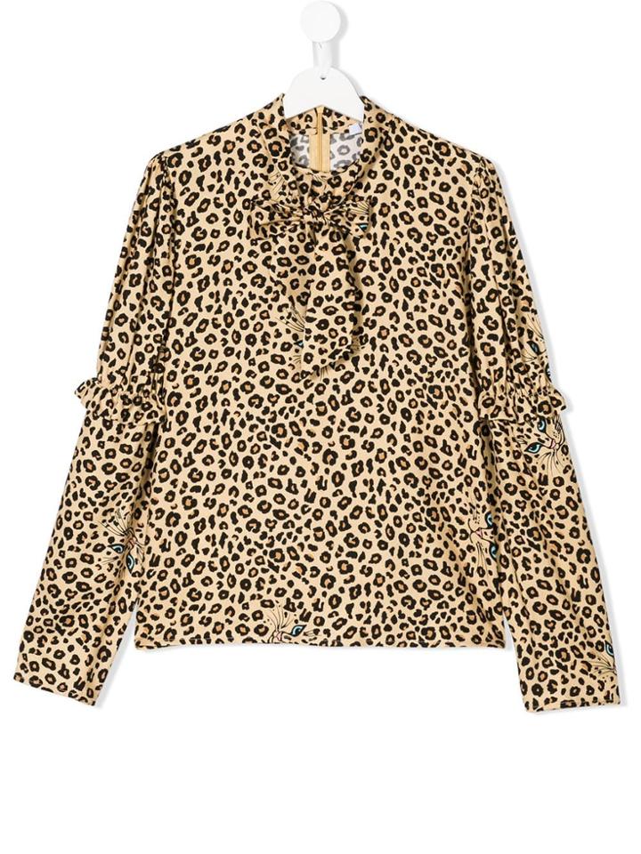Vivetta Kids Teen Leopard Ruffle Trim Blouse - Yellow & Orange