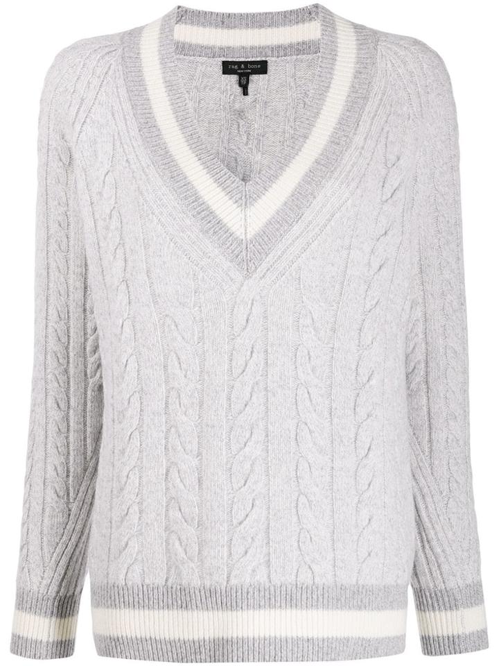 Rag & Bone Cable Knit Varsity Jumper - Grey