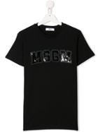 Msgm Kids Teen Sequinned Logo T-shirt - Black