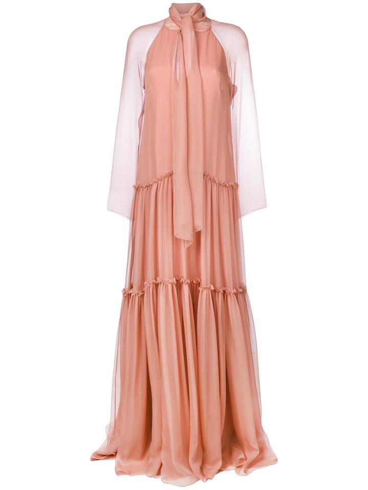 Alberta Ferretti Panelled Ruffle Maxi Dress - Pink & Purple