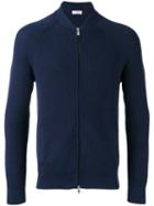 Brunello Cucinelli Ribbed Knit Zipped Cardigan, Men's, Size: 48, Blue, Cotton