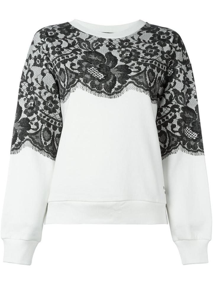 Boutique Moschino Lace Print Sweatshirt, Women's, Size: 40, White, Cotton