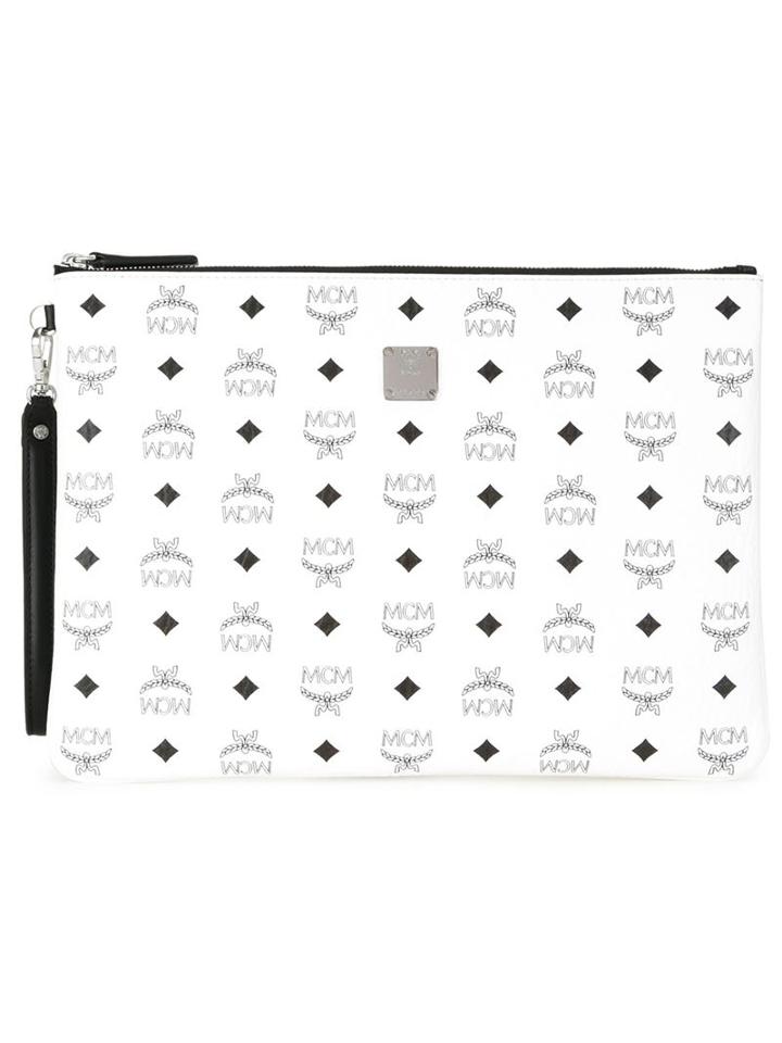 Mcm Logo Print Zip Clutch Bag