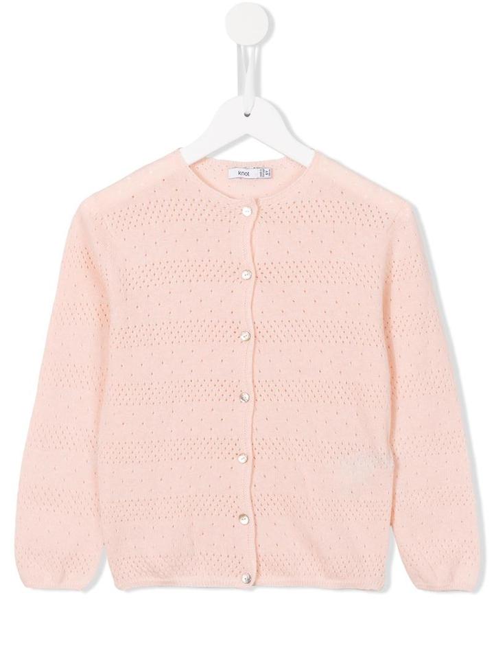 Knot Stitch Pointelle Cardigan, Girl's, Size: 10 Yrs, Pink/purple