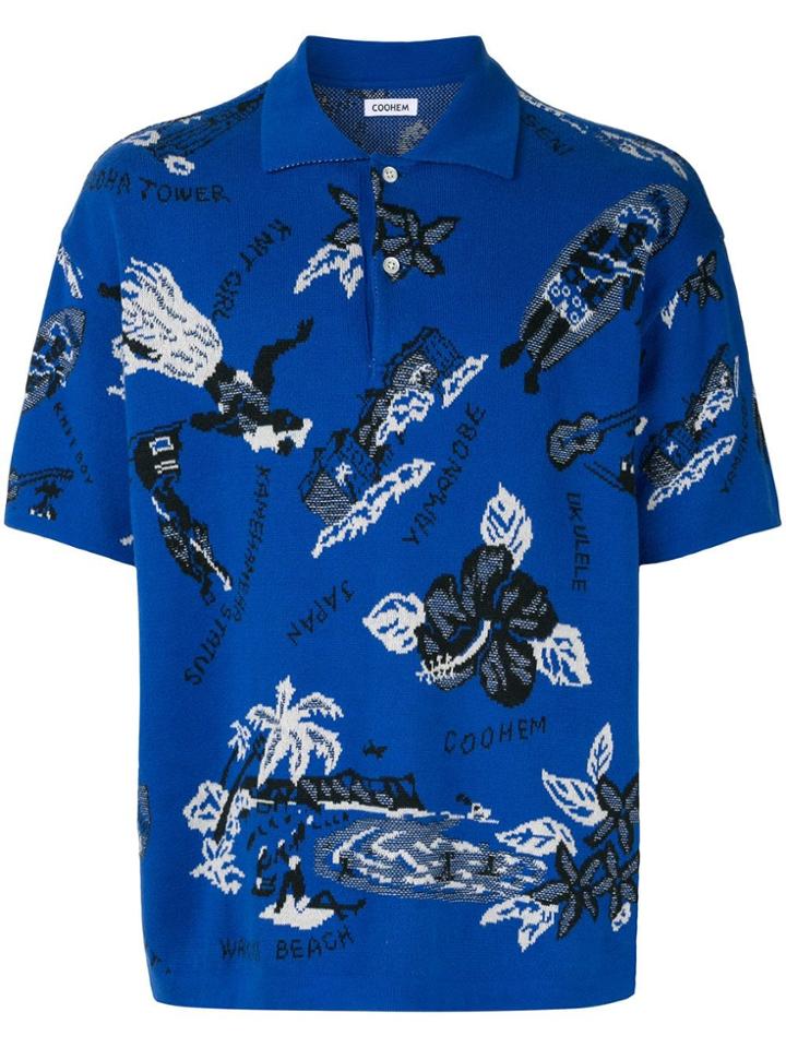 Coohem Aloha Jacquard Polo Shirt - Blue