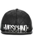 Moschino Quilted Logo Plaque Cap, Adult Unisex, Size: Medium, Black, Sheep Skin/shearling/rayon/polyester