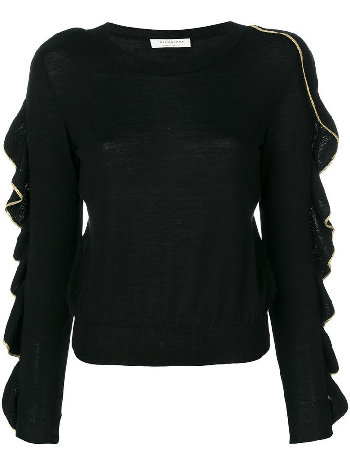 Philosophy Di Lorenzo Serafini - Pleated Sleeves Sweatshirt - Women - Virgin Wool - 42, Black, Virgin Wool