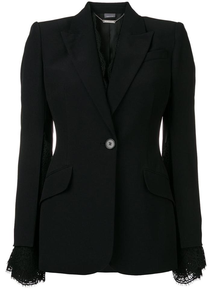 Alexander Mcqueen Lace-trimmed Blazer - Black