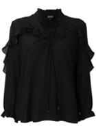 Just Cavalli Sheer Ruffled Shirt, Women's, Size: 46, Black, Silk