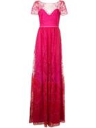 Marchesa Notte Long Lace Dress - Pink