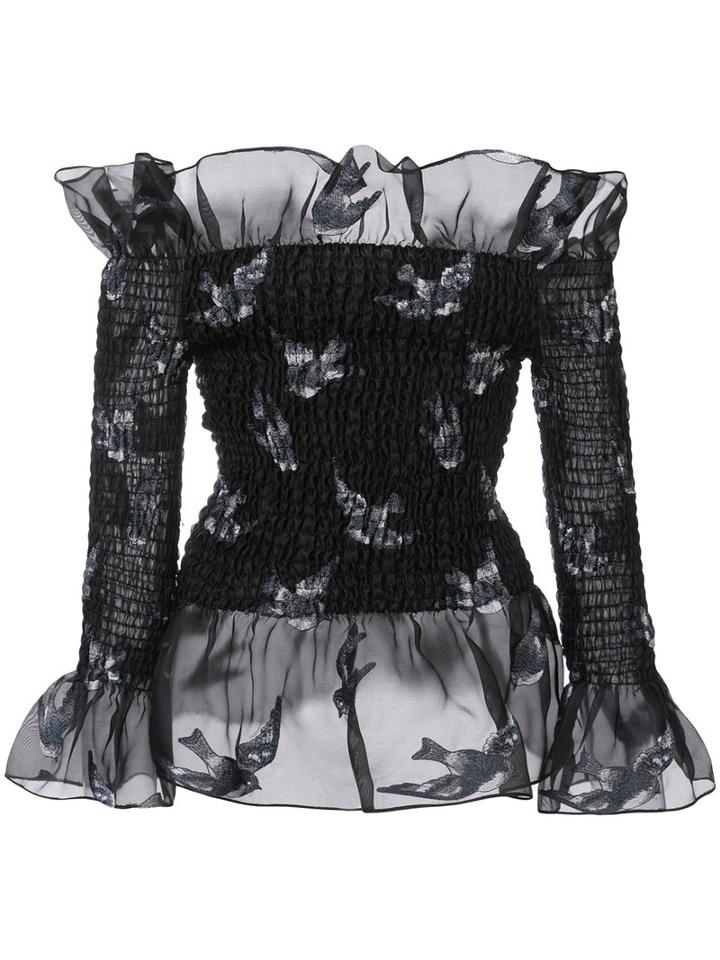 Christian Siriano - Smoked Off-the-shoulder Top - Women - Silk/polyester/viscose - 4, Black, Silk/polyester/viscose