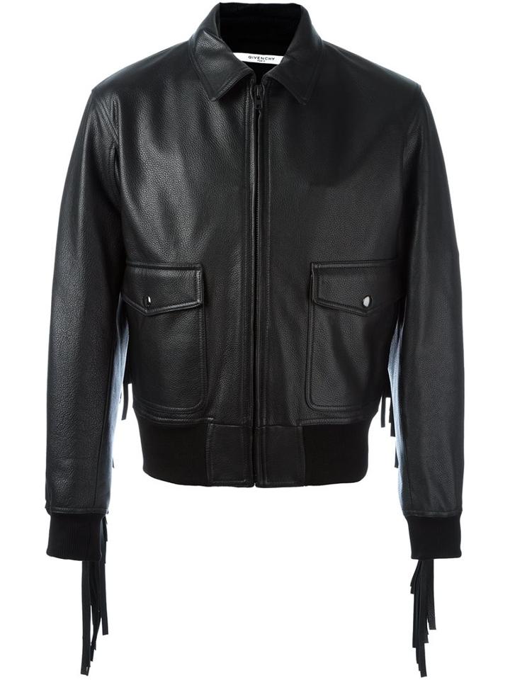 Givenchy Fringed Bomber Jacket, Men's, Size: 48, Black, Cotton/calf Leather/polyamide/viscose