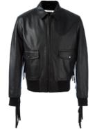 Givenchy Fringed Bomber Jacket, Men's, Size: 48, Black, Cotton/calf Leather/polyamide/viscose
