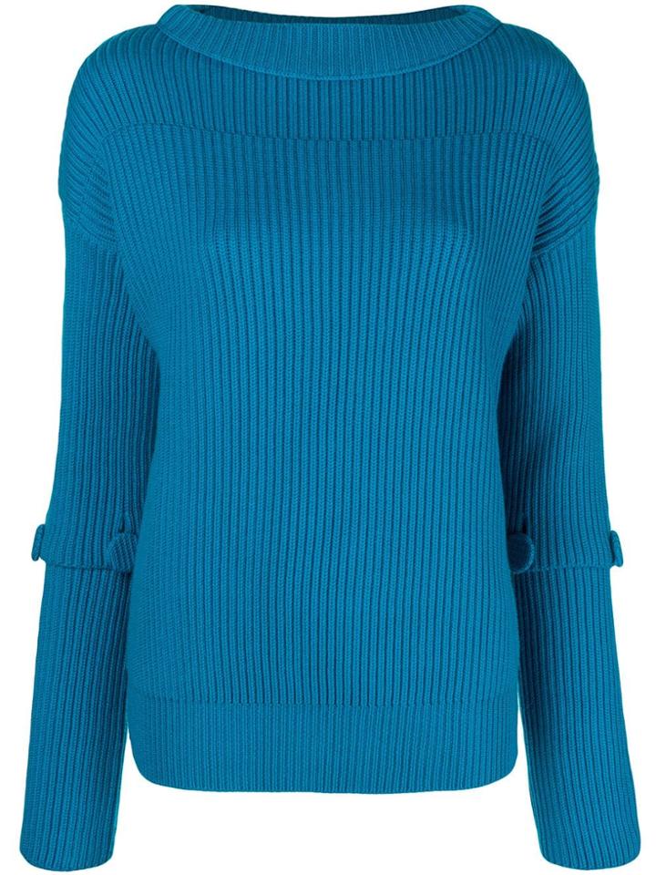 Maison Flaneur Ribbed Mock Neck Sweater - Blue