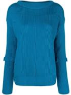 Maison Flaneur Ribbed Mock Neck Sweater - Blue