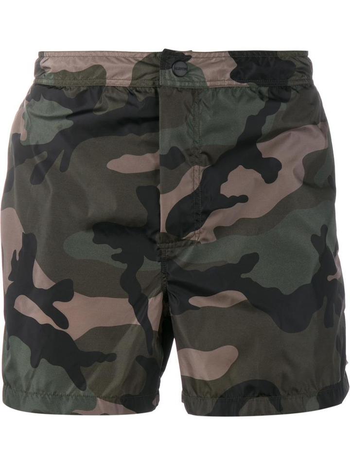 Valentino Camouflage Swim Shorts, Men's, Size: 52, Green, Polyamide/polyester