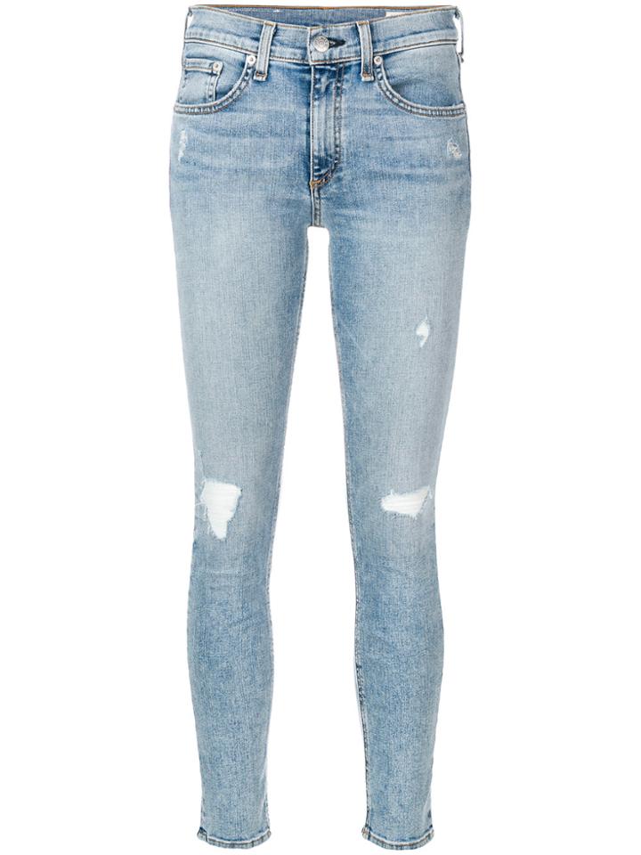 Rag & Bone Faded Distressed Skinny Jeans - Blue