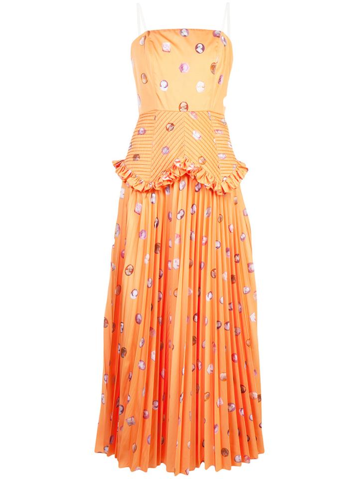 Rosie Assoulin Patterned Pleated Detail Dress - Yellow & Orange