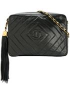 Chanel Vintage Cc Fringe Quilted Shoulder Bag - Black