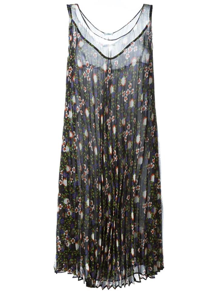 P.a.r.o.s.h. Pleated Floral Print Dress, Women's, Size: Small, Black, Polyester