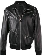 Philipp Plein Classic Leather Bomber Jacket - Black