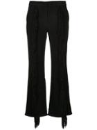 Goen.j Fringe-embellished Textured Pants With Front Slits - Black