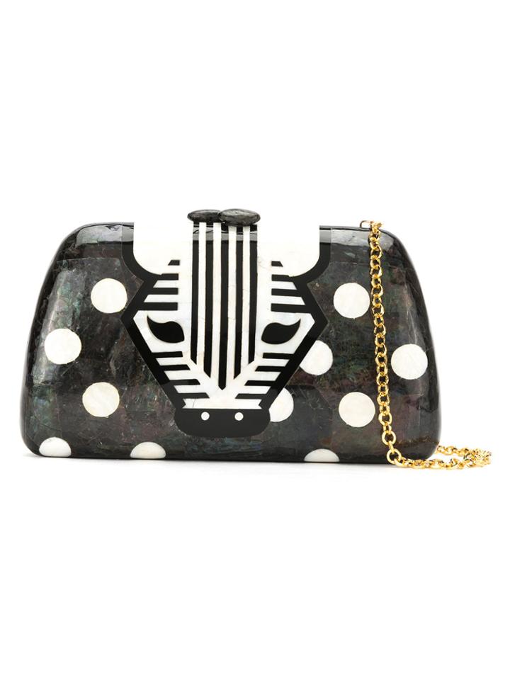 Serpui Mother Of Pearl 'zebra' Clutch - Black