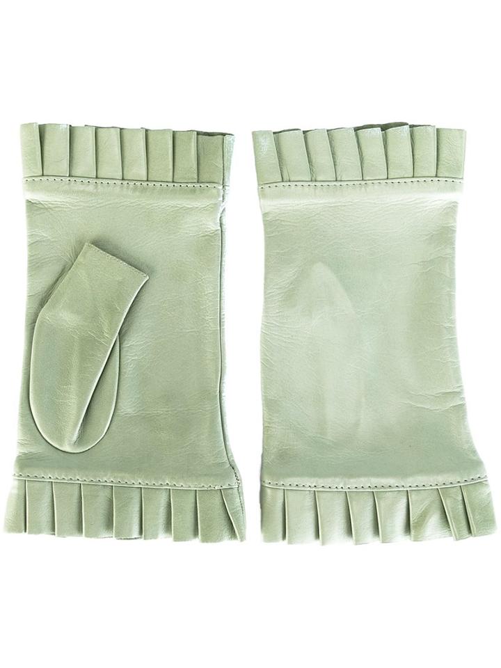 Gala Fingerless Frilly Gloves, Women's, Size: 6.5, Green, Leather