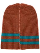 Raf Simons Striped Detail Ribbed Beanie, Adult Unisex, Size: Medium, Yellow/orange, Virgin Wool