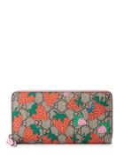 Gucci Gg Wallet With Gucci Strawberry Print - Brown