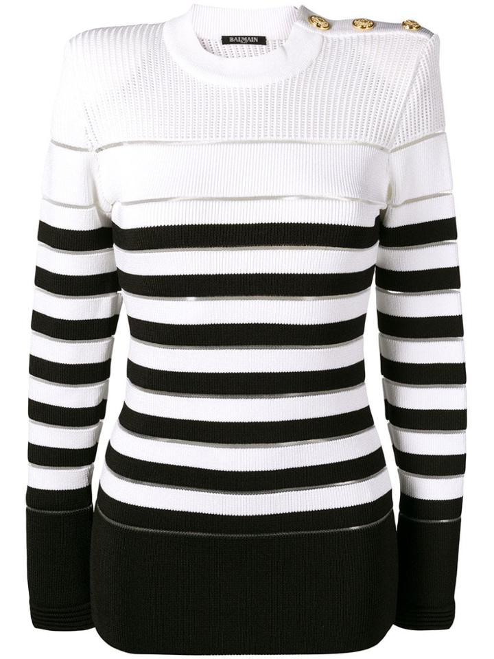 Balmain Striped Woven Jumper - White
