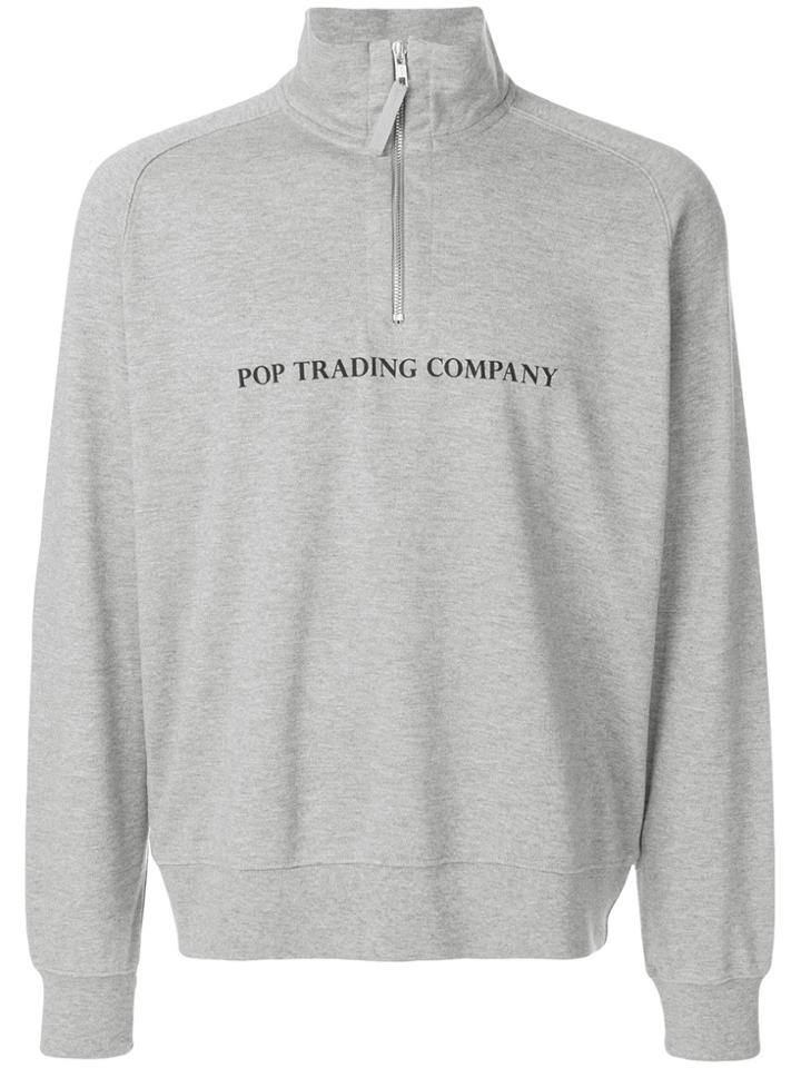 Pop Trading International Logo Print High Neck Sweatshirt - Grey