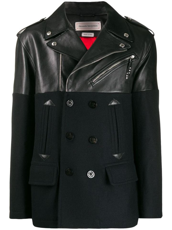 Alexander Mcqueen Leather And Wool Jacket - Black