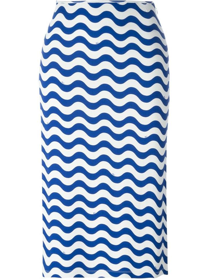 Au Jour Le Jour Wave Print Straight Skirt