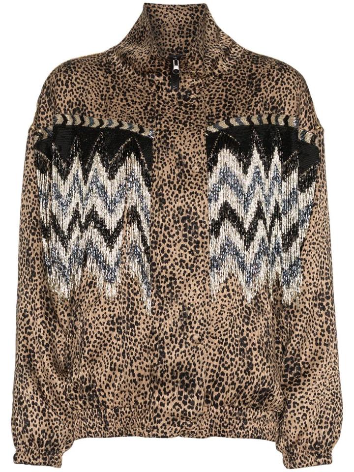 Alessandra Rich Leopard Print Tassel Silk Track Jacket - Brown