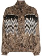 Alessandra Rich Leopard Print Tassel Silk Track Jacket - Brown