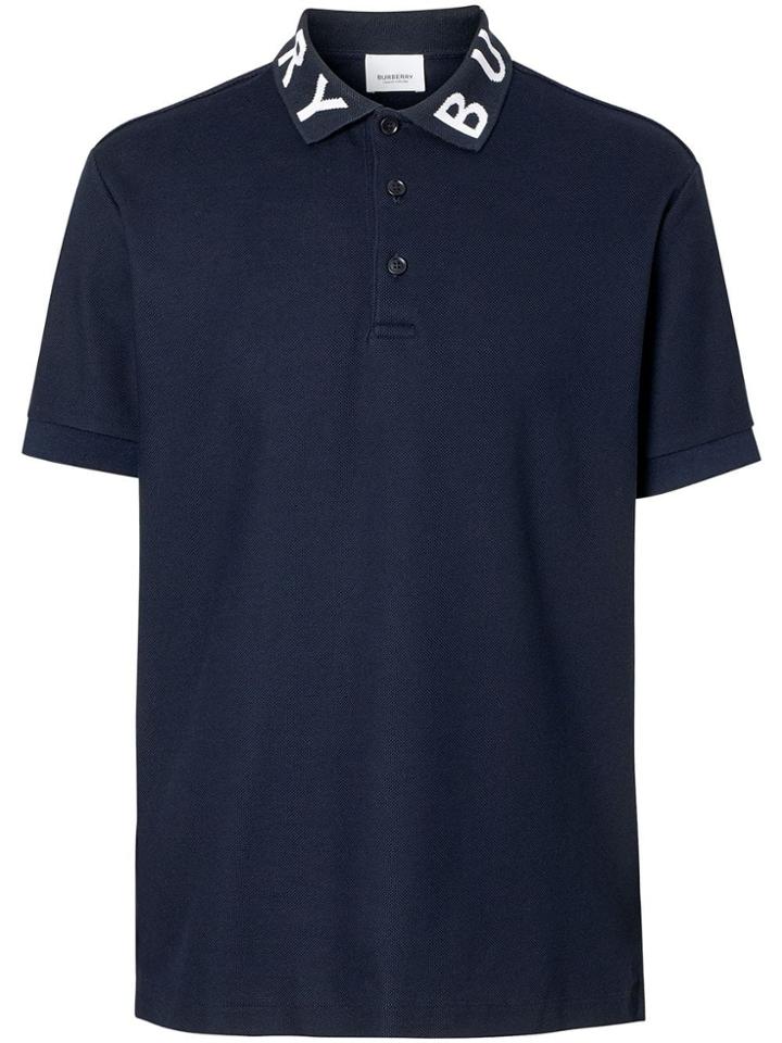 Burberry Logo Intarsia Cotton Piqué Polo Shirt - Blue