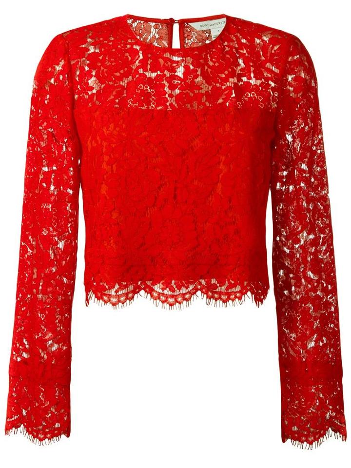 Diane Von Furstenberg Floral Lace Blouse, Women's, Size: 4, Red, Cotton/viscose/polyimide/spandex/elastane