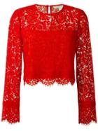 Diane Von Furstenberg Floral Lace Blouse, Women's, Size: 4, Red, Cotton/viscose/polyimide/spandex/elastane