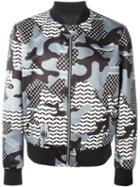Neil Barrett Camouflage Bomber Jacket, Men's, Size: Large, Black, Polyester/viscose/spandex/elastane
