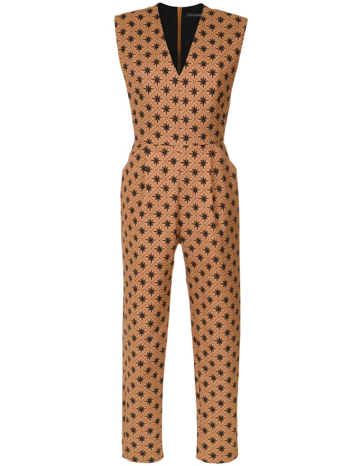 Andrea Marques Printed V-neck Jumpsuit - Brown